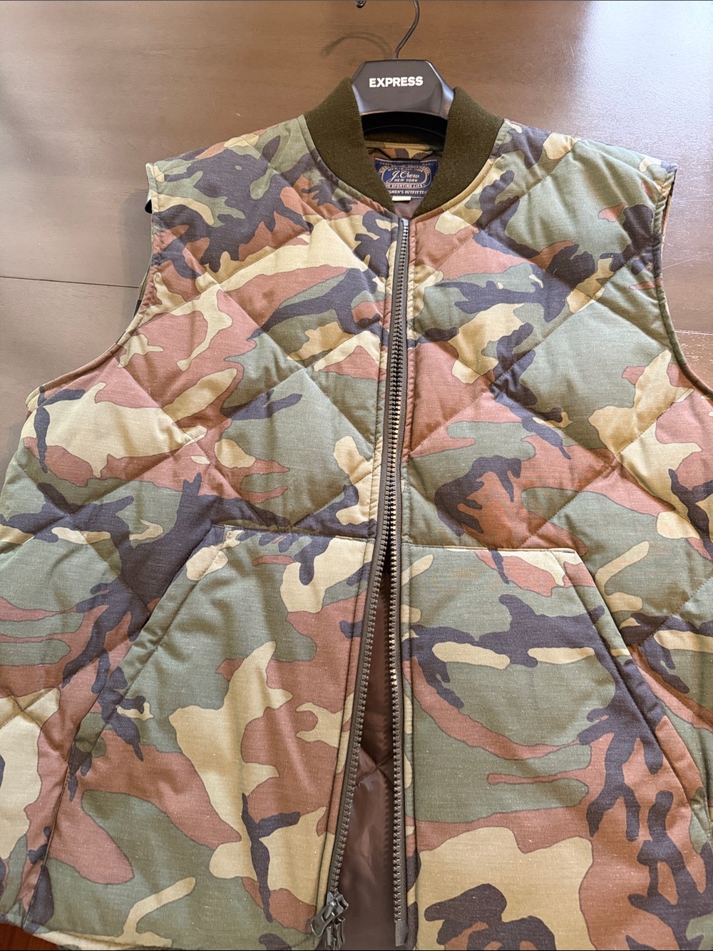 J. Crew Quilted Camo Vest in Olive Green, Brown, Tan